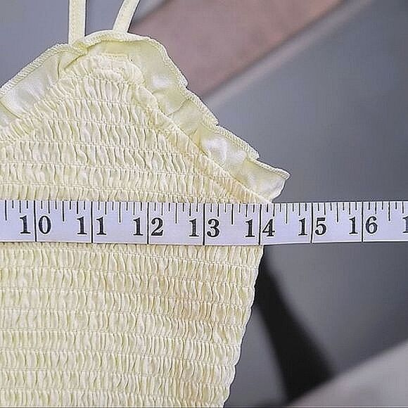 NWOT Primark yellow shirred ruffle trim crop tank - Picture 9 of 11